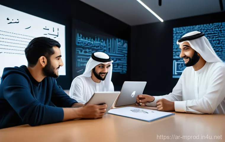 미디어 프로듀서가 공부해야 할 필수 과목 - **Prompt:** A dynamic and engaging scene of young, diverse Arab content creators collaborating in a ...