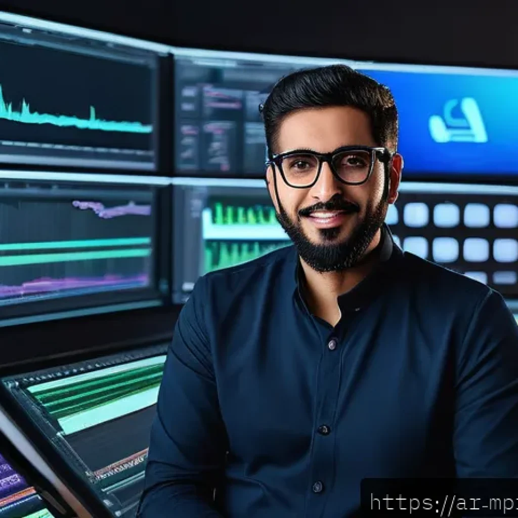 미디어 프로듀서 자격 취득 가이드 - A professional Middle Eastern media producer wearing smart casual attire and glasses, sitting confid...