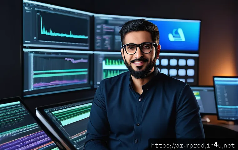 미디어 프로듀서 자격 취득 가이드 - A professional Middle Eastern media producer wearing smart casual attire and glasses, sitting confid...