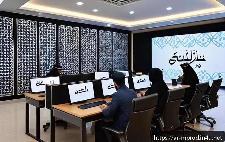 미디어 프로듀서 자격증 강의 선택법 - A professional Arab media production training classroom scene featuring diverse adult students weari...