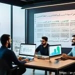 Home 19 미디어 프로듀서가 다루는 주요 직무 - A modern Arabic creative workspace scene showcasing a diverse team of Middle Eastern professionals c...